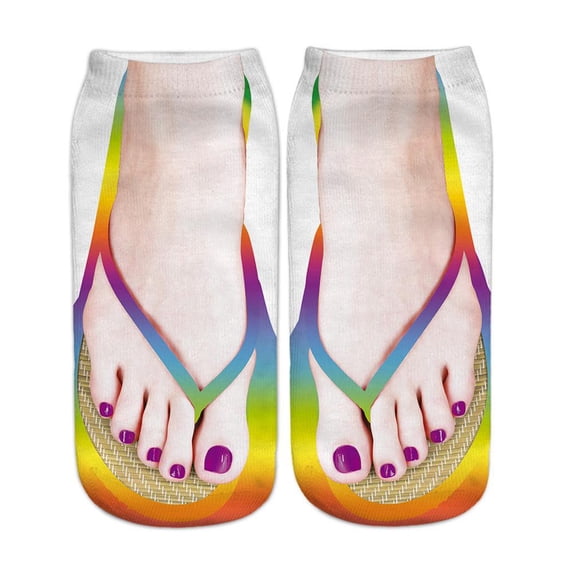 QHUDLV 3D Pattern Flip Flop Socks,3D Vivid Flip Flop Toe Print Socks,Manicure Print Flip Flop Socks,Women Print Socks,Novelty Funny Slippers Hidden Running Socks,Casual Breathable Low Cut Ankle Socks