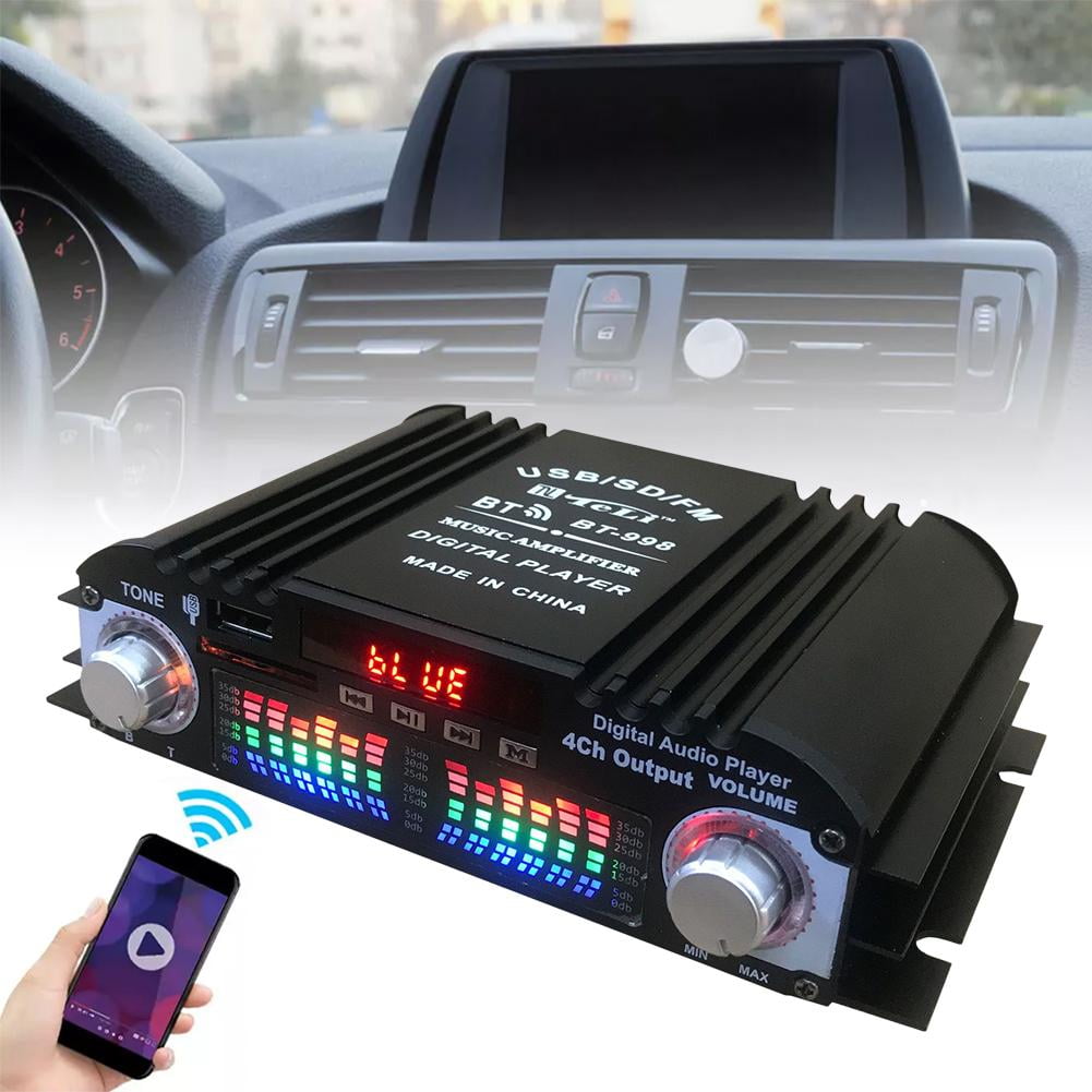QHUDLV 4‑Channel HiFi Stereo Car Amp,Bluetooth Radio USB Music Player