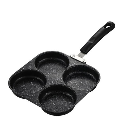 QHUDLV 4-Hole Non-Stick Frying Pan with Wooden Handle Perfect for Breakfast Egg Stone Medical Coating and C5e4 Omelets Pancakes