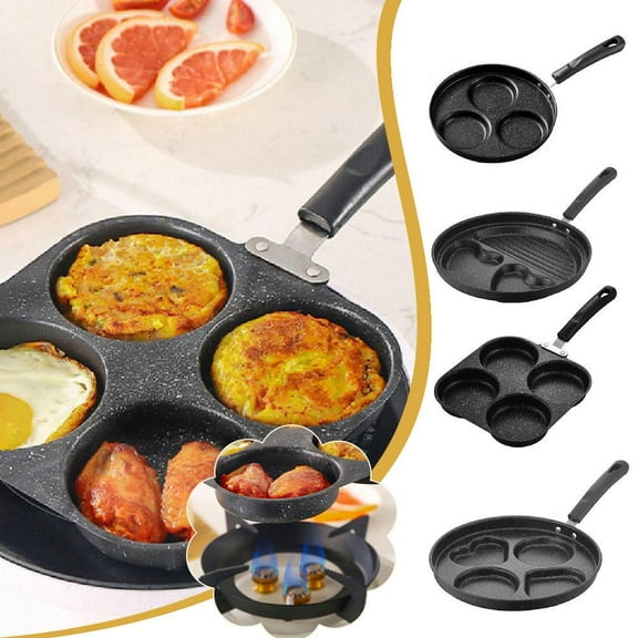 QHUDLV 4 Holes Egg Frying Pan, Nonstick Egg Frying Pan, Versatile Breakfast Skillet for Eggs, Pancakes, Crepes, Gas Stove and Induction Cooktop
