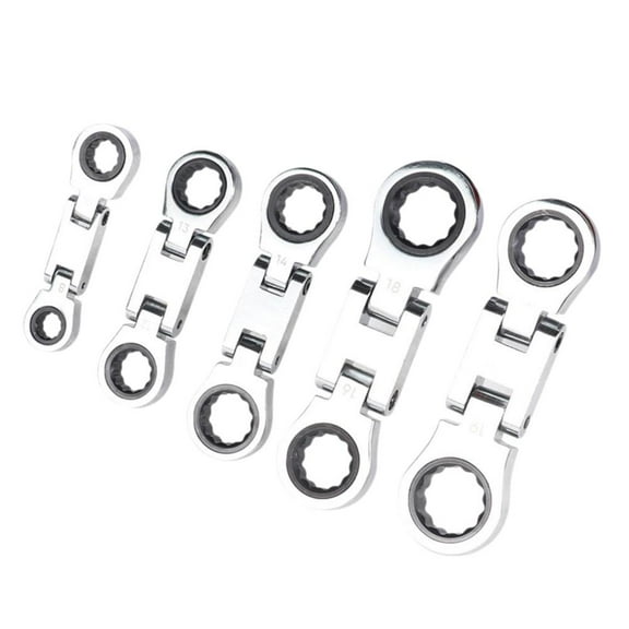 QHUDLV 5 Piece Stubby Flex-Head Ratchet Wrench Set, Mini Combination Spanner Set for Workshop Repair