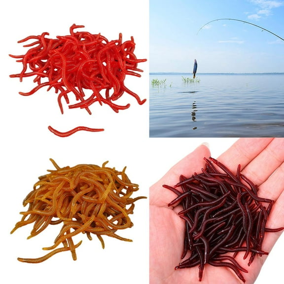 QHUDLV 50/100Pcs Silicone Red Worm Soft Lures Earthworm Rubber Shrimp Baits Bass D
