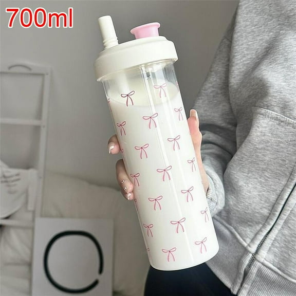 QHUDLV 500/700ml Summer Water Bottle with Thick Straw Portable Simple Internet Celebrity Plastic Cup