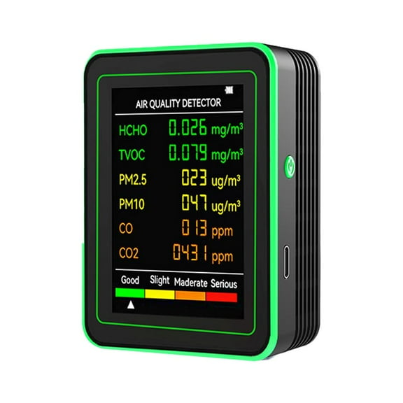 QHUDLV 6‑in‑1 Formaldehyde Detector,PM2.5 CO2 Monitor,Digital Air Quality Tester