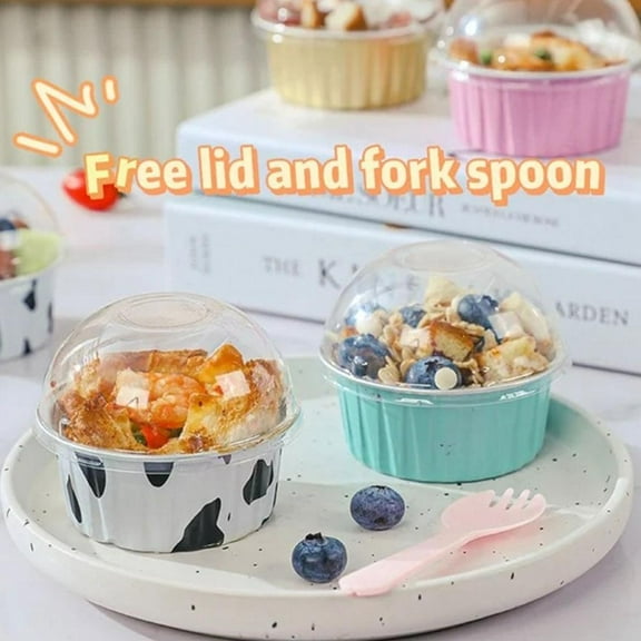 QHUDLV Aluminum Foil Baking Cups, 10Pcs Reusable Aluminum Foil Pans Ramekins Baking Cups for Birt Pudding Cups Mini