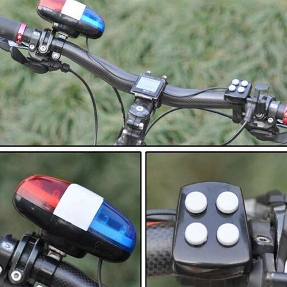 QHUDLV Bicycle 6 Flashing LED 4 Sounds Police Siren Trumpet Bike Horn Light Bell B2Cshop Rear