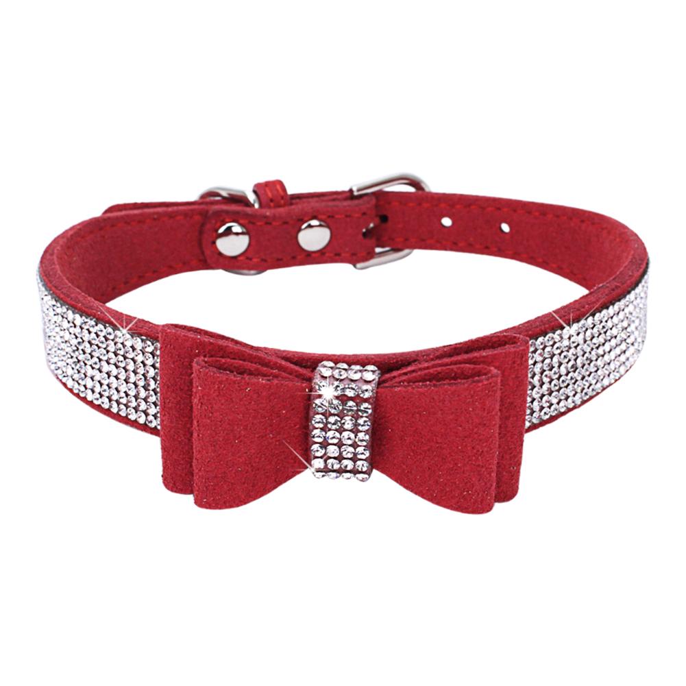 Bold Shiny Dog Collar For Severe Reference: Qhudlv Bow Pet Collar Shiny Rhinestone Suede Leather Adjustable For