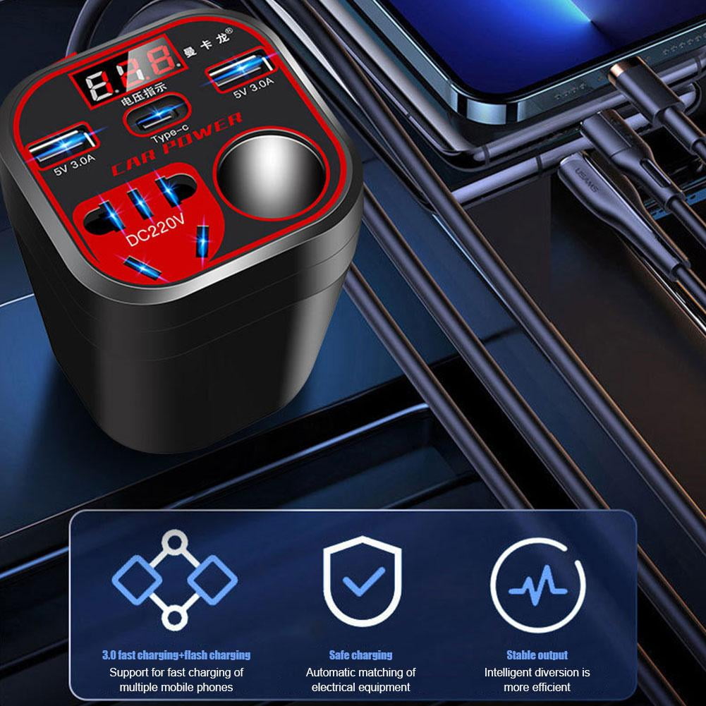 QHUDLV Car Power Inverter,24V/12V LED Display,3 USB Port Lighter Adapter