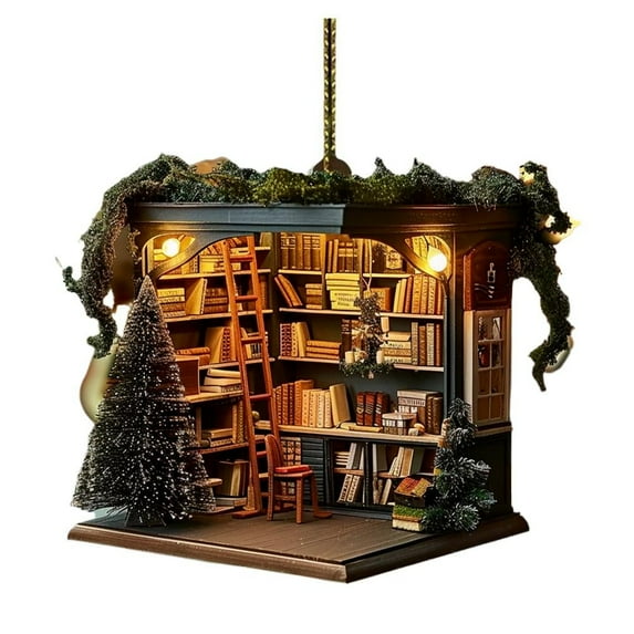 QHUDLV Christmas Bookstore Ornament,2024 Holiday Tree Décor,Book Lover Gift