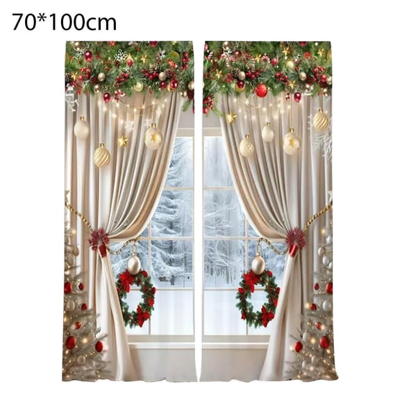 QHUDLV Christmas Print Curtains, 2026 Red Snowflake Holiday Window Panels, Luxury Xmas Drapes for Living Room Bedroom Party Decor