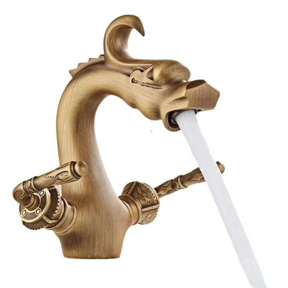 QHUDLV Copper European Antique Golden Faucet, Bathroom Mixer Tap, Single Hole Design for Modern Bathrooms