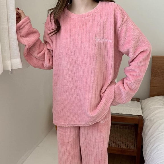 QHUDLV Coral Fleece Loungewear Set, One Size Fits All, Soft Warm Pajamas for Winter Home