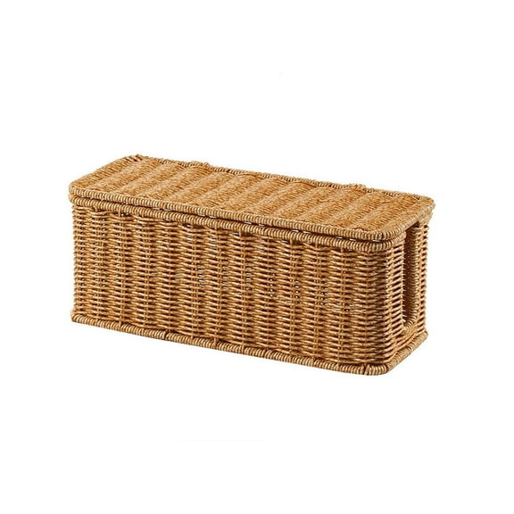 QHUDLV Cord Storage Basket,Charging Station Basket,Hand-Woven Narrow Woven Faux Wicker Baskets Charging Station,Under Desk Cable Management Box,Open Slots Cord Organizer Box