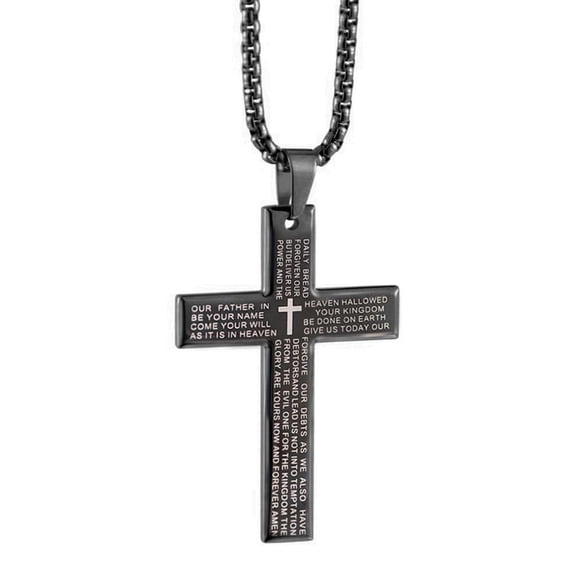 QHUDLV Metal Cross Necklace Lords Prayer Pendant, Intricate Engraving for Men Women, Strong Metal Chain, Gifts for men and women with faith