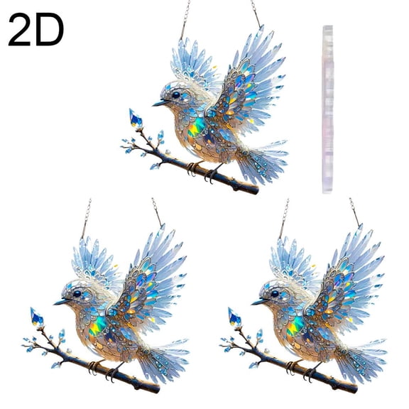 QHUDLV Crystal Sky Bluebird Stained Art Ornament, Hummingbird Stained Glass Birds Window Hangings, Acrylic Double-Sided Stained Glass Inspired Decor for Nature Lovers