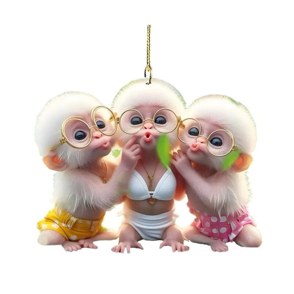 QHUDLV Cute Monkey Pendant Ornament - Acrylic Cute Monkey Auto Rear View Mirror Decoration, Funny Acrylic Swinging Hanging Ornament Car Decor