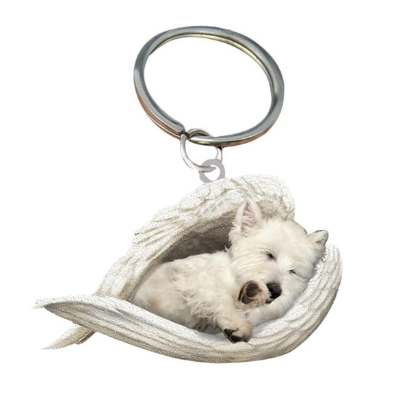 QHUDLV Cute Sleeping Angel Dog Pendant,Dog Sleeping Angel Acrylic Keychain 2D Hanging Keychain Pendant Suitable For Cars, Backpacks, Christmas Trees, Birthday Gifts, Stationery Decoration