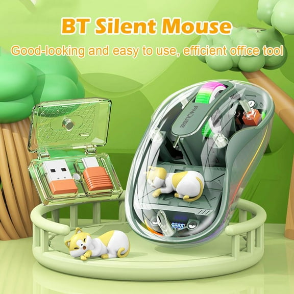 QHUDLV DTREELS Rechargeable Mouse,Cute Doll Design, 3 Mode Mouse with Power Display for Tablets & Laptops