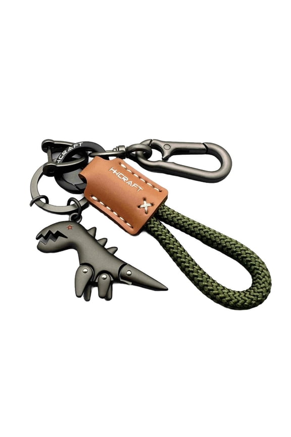 Dinosaur Keychain with Zinc Alloy Braided Strap, Cute Portable Accessory, Secure Car Key Holder