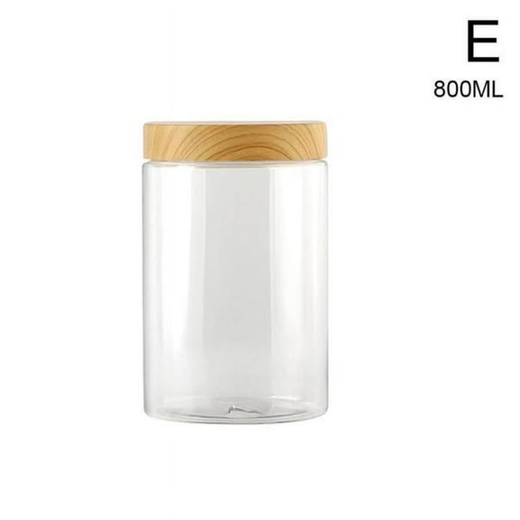 QHUDLV Empty Plastic Biscuit Jar,Wooden Lid Container,Nut Storage Canister