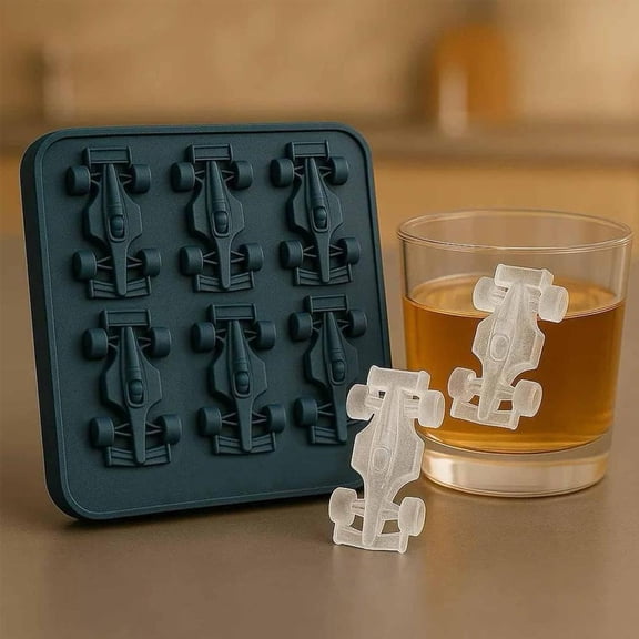 QHUDLV Formula Racing Car Ice Mold,Silicone Racing Car Jello Molds, 6-Cavity 3D Race Car Shape Themed Tumbler Ice Cube Tray and DIY Baking Tool,Slow-Melting,Easy Release1