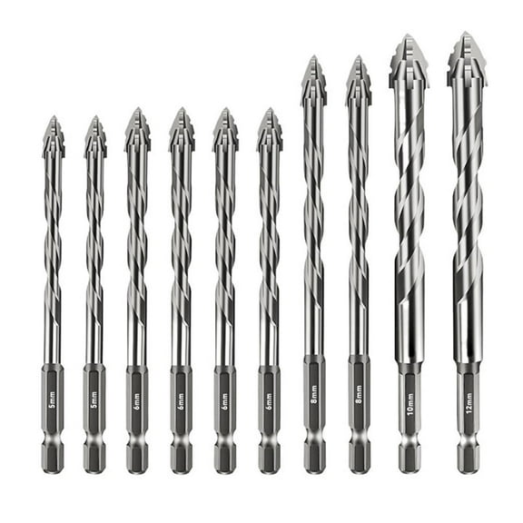 QHUDLV Four-Flute Multi-Material Drill Bits, 10 Pcs 5/6/8/10/12 mm Sawtooth Eccentric Set for Wood, Tile, Glass & Metal