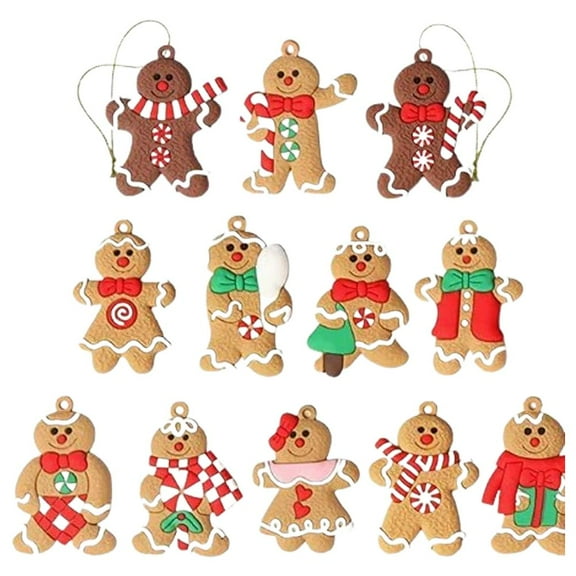 QHUDLV 12PCS Gingerbread Man Christmas Ornaments Cute Xmas Tree Hanging Pendants Decor Shape Funny Decorations Holiday Cookie