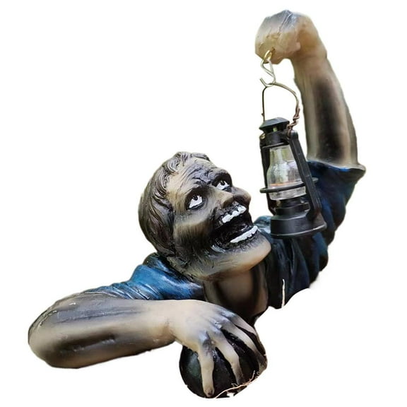 QHUDLV Halloween Zombie Crawling Horror Decor Led Lights Zombie Holding Lantern Outdoor Light Decor Statue Figurine Ornaments Halloween