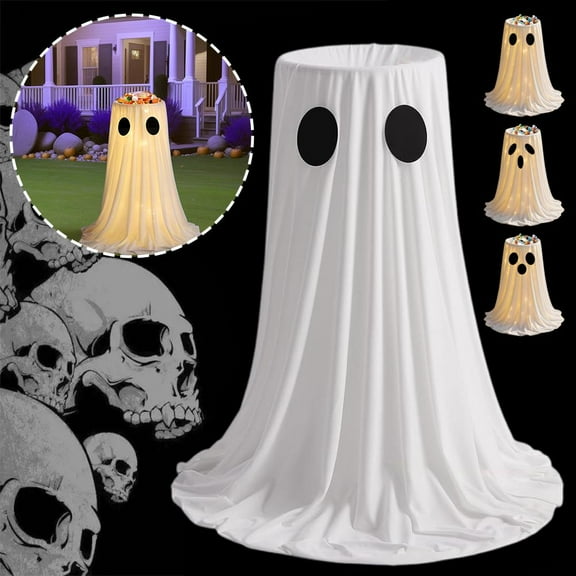 QHUDLV Halloween Decorations,32inch Glowing Ghost Candy Holder Bowl,Stand Lighted Witches Ghost Cauldron Pot,Lighted Candy Holder Bucket for Halloween Front Door Porch Outdoor Indoor Decor