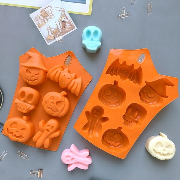 QHUDLV Halloween Silicone Cake Mold, Nonstick Muffin Mold, 3D Pumpkin Bat Skull Witch Hat Ghost Shape Candy Chocolate Molds,for DIY Cookies Soap Candy Gummy Chocolate Mold Ice Cream Tray
