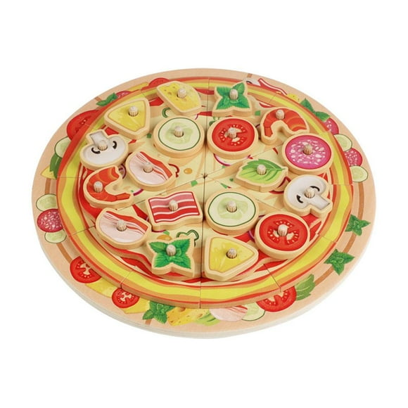 QHUDLV Kids Wooden Kitchen Toy, DIY Multi-Layered Pizza Making Game, Fun Playset for Young Chefs