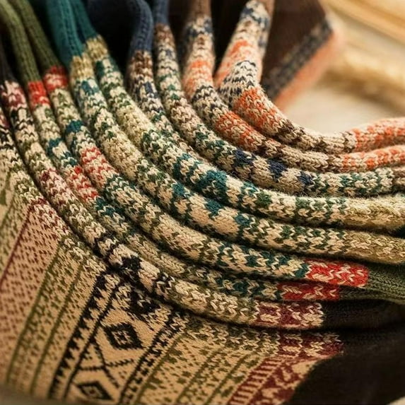 QHUDLV Men Thick Socks Ethnic Retro High Quality Winter Warm Breathable Sock