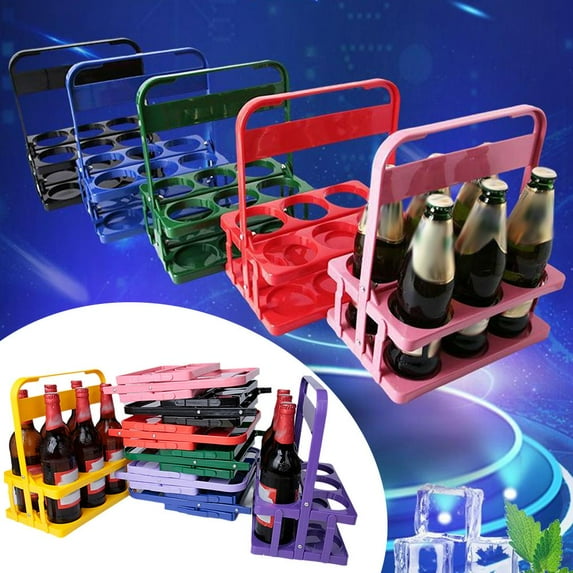 QHUDLV Milk Bottle Holder Plastic Drink Carrier 6-Cup Foldable Beer Holder with Handle, Portable Wine Beer Rack Reusable Beer Bottle Carrier, Wine Bottle Carrier for Daily Use KTV Party