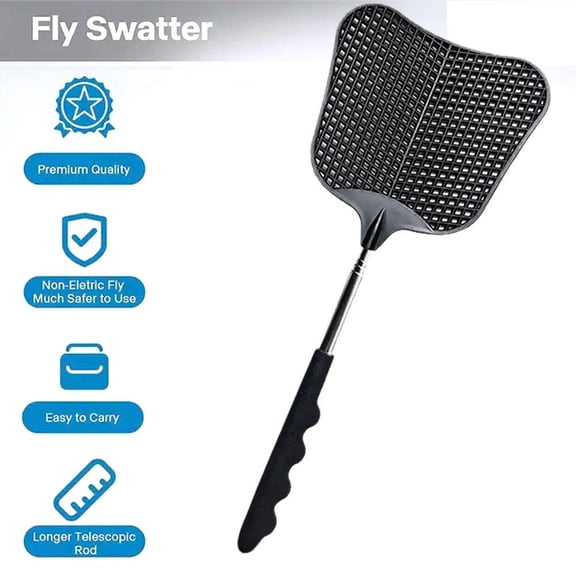 QHUDLV Mosquito and Fly Killing Plastic Fly Swatter Retractable Rod S5G8 Stainless