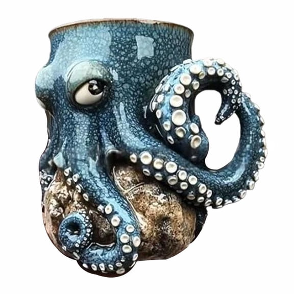 QHUDLV Ocean Octopus Mug - 3D Octopus Mug Funny Resin Mugs, Handmade Unique Octopu Shaped Statue Cup, Ceramic Coffee Mugs Festivals or Birthday Gifts for Coffee and Milk Tea Enthusiasts