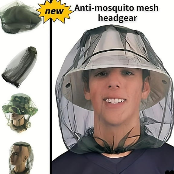 QHUDLV Outdoor Mosquito Fly Insect Head Net Hat Bee Bug Face Mesh Mask Cover Protect K4