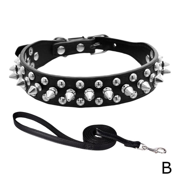 QHUDLV Pet Collar and Leash Set with Rivets, Anti-Bite for Medium to Large Dogs
