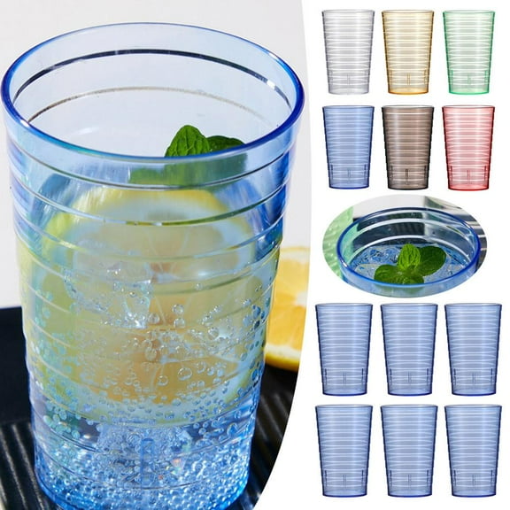 QHUDLV Plastic Juice Cups Set Colorful Drinkware for Beverage Cocktail Beer Bar Restaurant Unbreakable Dishwasher Safe Tumblers Glasses for Home Party Commercial Use