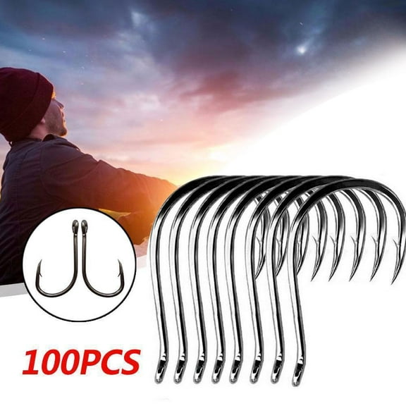 QHUDLV QILTON 100Pcs Mustad Jigging Hooks High Carbon Steel Deep Ocean Fishing Hooks Jig Large Barbs Grouper With Circle Squid Accessorie Hook