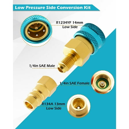 QHUDLV R1234YF to R134A Adapters,Quick Connect Couplers,High‑Pressure Converter 2PCS