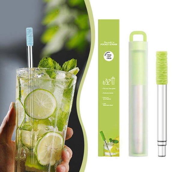 Straw Clean Set QHUDLV Reusable Telescopic Straw Portable Drinking Straw Set with ...