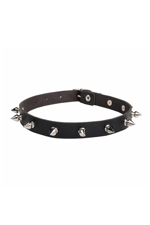 Dark Pointed Rivet Leather Collar Neckband Black
