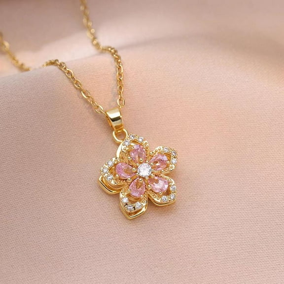 QHUDLV Rotating Flower Necklace,High Fashion,Zircon Bauhinia Pendant
