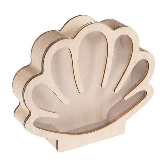 QHUDLV Shell-Shaped Organizer Box – Wooden and Acrylic Display Storage for Indoor Decor and Accessories