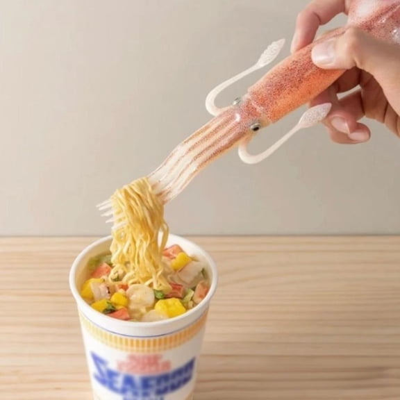 QHUDLV Squid Fork, Cute Octopus Shaped Noodle Fork, Plastic Portable Tableware Fun Kitchen Gadget for Ramen/Pasta/Salad