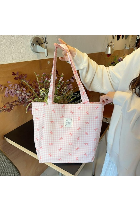 Summer Beach Tote Shoulder Colorful Bow Canvas Travel For Women Bag Girls