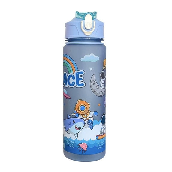 QHUDLV Summer Cartoon Astronaut Frosted Water Bottle Bouncing Lid Straw Cup, 800ml V6