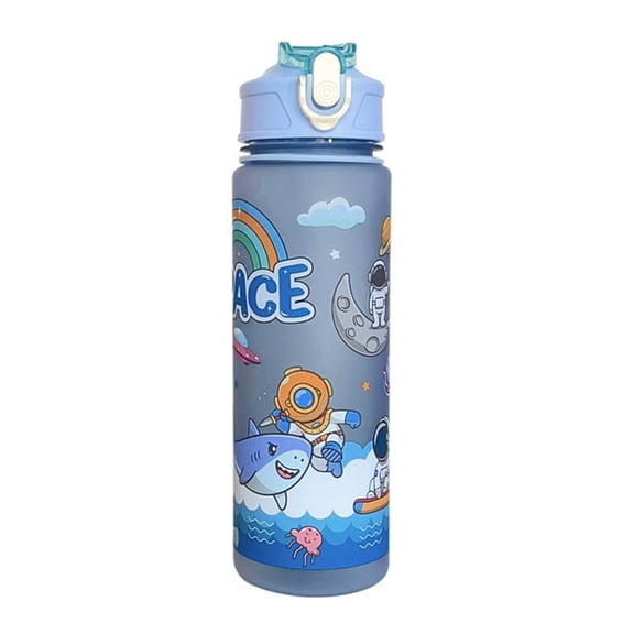 QHUDLV Summer Cartoon Astronaut Frosted Water Bottle Bouncing Lid Straw Cup, 800ml V6