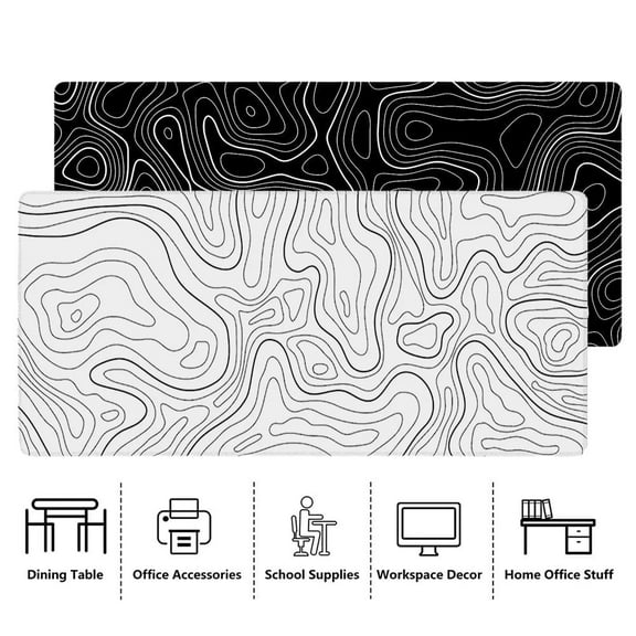 QHUDLV Topographic Mouse Pad Mat Gaming Large Long Extend Mousepad Black/White Big