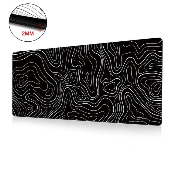 QHUDLV Topographic Mouse Pad Mat Gaming Large Long Extend Mousepad Black/White Big